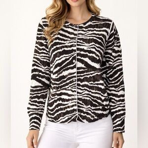 Lands End Supima Cotton Zebra Print Cardigan Sweater Women’s Petite Medium
